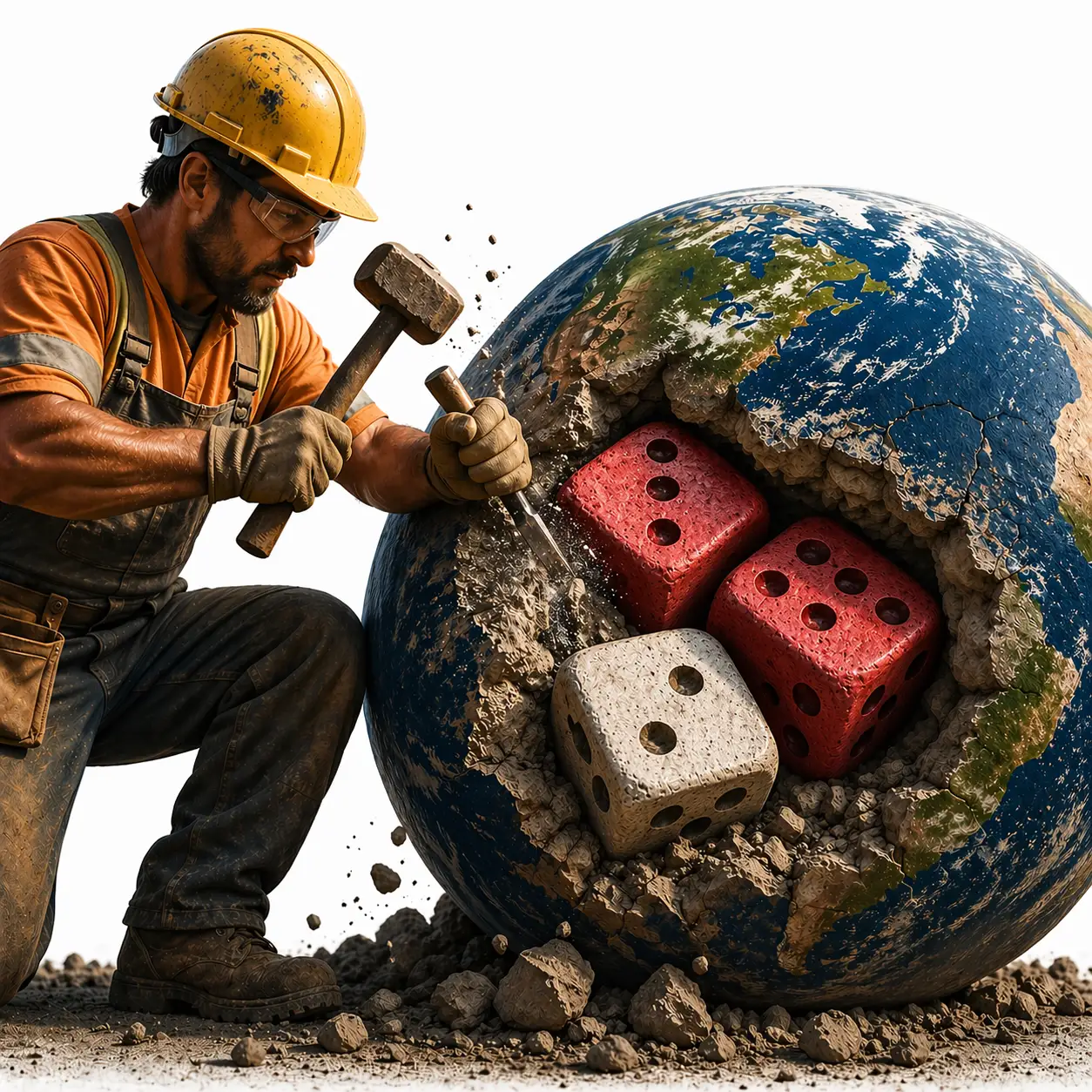 Construction worker uncovering dice